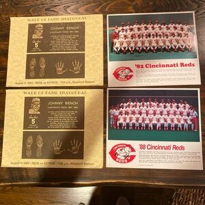 Johnny Bench Cincinnati Reds Walk Of Fame Inaugural Certificate & 1982 1988 team